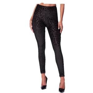 HUE Womens MEDIUM Black Legging Velvet Leopard Print Burnout Soft Lined Ankle